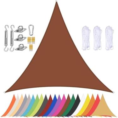 Imagem de Toldo De Vela De Sombra De Sol Triangular à Prova D'água Para Pátio Dossel De Jardim Vela De Sombra Ao Ar Livre Com Ilhós De Proteção Uv De 90% E Acessór, Brown, 4x4x4m