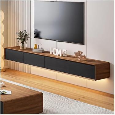 Imagem de Prateleira De Tv Montada Na Parede Para Sala De Estar, Suporte De Tv Flutuante, Centro De Entretenimento Moderno, Com Gavetas E Armazenamento Armário De Tv Mesa De Mídia, Brown Black, 240cm