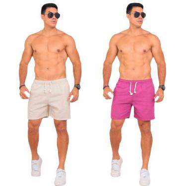 Imagem de Kit 2 Shorts Masculino Casual Linho Liso Confortável Leve - Obstinate,