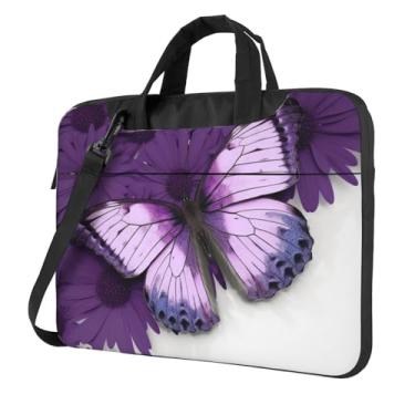 Imagem de Capa de laptop borboleta roxa para computador à prova de choque capa protetora para notebook bolsa portátil masculina e feminina, Preto, 13 inch