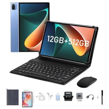 Imagem de Tablet Android 14 10.1" 3 em 1 com Teclado e Mouse, 12GB RAM 512GB, Octa-Core, Câmera 32MP+16MP, Bateria 8800mAh, Dual SIM, Tablet Pad 10 Pro (Azul)