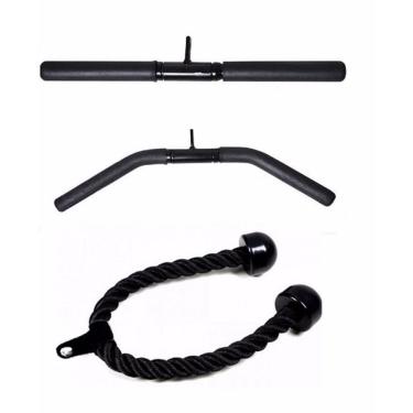 Imagem de Kit Puxadores Musculação Academia Reto Curvo Pulley Corda-Unissex