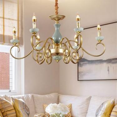 Imagem de OUFULA Vela Europeia Candelabro LED Americana Retro Cerâmica Sala de Estar Restaurante Quarto Estudo Villa Hotel Café Lâmpada Pendente (G 6 luzes)