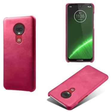 Imagem de Capa para MOTO G7 Plus,Proteção contra quedas,Casca de volta de cor sólida simples,Design de couro de imitação de plástico-Rose