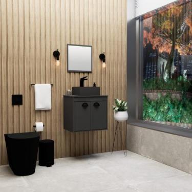 Imagem de Gabinete Banheiro Em Mdf Com Pia Cuba - Pompeia Preto - Riverzza