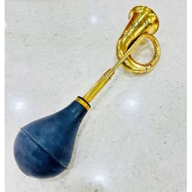 Imagem de Chifre de metal vintage com buzina de palhaço retrô de latão com lâmpada de apertar para carro antigo - latão de táxi