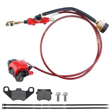 Imagem de PRO BAT Kit de freio hidráulico traseiro com pastilha de freio extra para 50cc 110cc 125cc 150cc 200cc 250cc quatro rodas Baja Go Kart carrinho de golfe ATV, vermelho