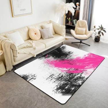 Imagem de Feelyou Tapetes de sala de estar rosa choque branco preto 3x5 crianças tapete abstrato para adolescentes tapete geométrico tapete antiderrapante arte moderna tapete decorativo luxo