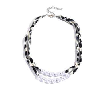 Imagem de Cachecol de seda com estampa de leopardo, gargantilha para mulheres, pingente dourado, grosso, coração, laço, colar, duas camadas, pérolas, miçangas, boêmio, praia, vários pingentes, wafer, clavícula