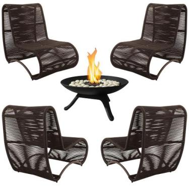 Imagem de Jogo 4 Poltronas Leroy em Corda Náutica + Lareira Portátil Externa Int