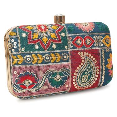 Imagem de LONGING TO BUY Bolsa de mão feita à mão para mulheres, embreagem bordada Zari para mulheres/clutch de mão para mulheres, Verde marinho