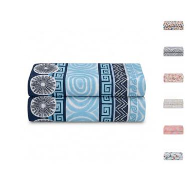 Imagem de Lençol 100% Algodão S/Elástico Avulso Estampado com Viés Malha Penteada Fio 30/1 (Est. Marinho, Casal)