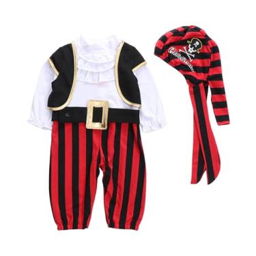 Imagem de ROYLAMP Fantasia infantil de caubói estilo ocidental, fantasia de cowboy, Halloween, fantasia de festa com colete, cachecol vermelho e chapéu, Pirata, 3-4Y