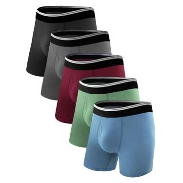 Imagem de TIICHOO Cuecas boxer masculinas para incontinência, lavável, macia, à prova de vazamento, proteção contra vazamento de urina, pacote com 5, 1 preto/1 bordô/1 cinza escuro/1 verde/1 azul, M