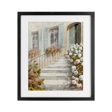 Imagem de Stupell Industries Escadas de entrada floral preto emoldurado design sob vidro por LORENZO COLLECTIVE, 21 x 17
