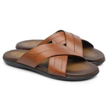 Imagem de Sandália Masculina Chinelo Jacometti Couro Tiras Grossas-Masculino