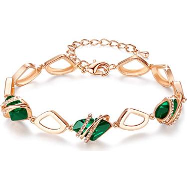 Imagem de Leafael Pulseira Wish Stone Link com cristais de pedra do mês de nascimento, banhado a ouro rosa ou prateado, 18 cm + 5 cm, One Size, Metal