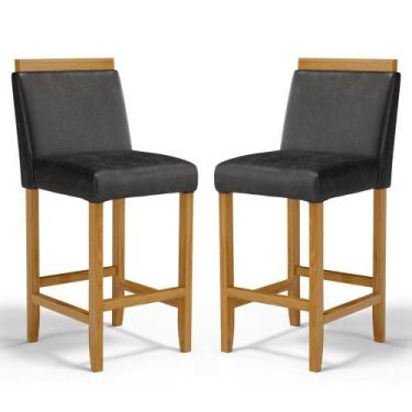 Imagem de Kit Com 2 Banquetas Eloá Madeira Maciça Assento Estofado Para Bancada 