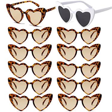Imagem de Kmopom- Óculos de sol para festa de despedida de solteira, pacote com 12 unidades, óculos de sol retrô estilo olho de gato em formato de coração para mulheres, adereços para fotografia de festa de ca