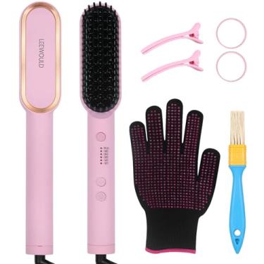 Imagem de Pente elétrico quente, escova aquecida, alisador de cabelo feminino, bom para cabelos grossos, controle de calor, alisamento eficaz, rosa