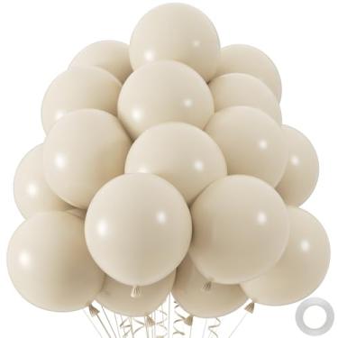 Imagem de 50 balões brancos de areia, balão de látex de festa de areia branca de 30,5 cm, balões de hélio marfim para aniversário, casamento, chá de bebê, decoração de festa de revelação de gênero (com fita e