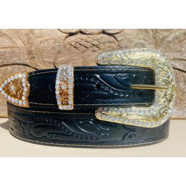 Imagem de cinto country feminino fivela cor ouro - selaria rio negro, Preto, 120