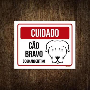Imagem de Placa Cuidado Cão Cachorro Bravo Dogo Argentino 18X23 - Sinalizo.Com