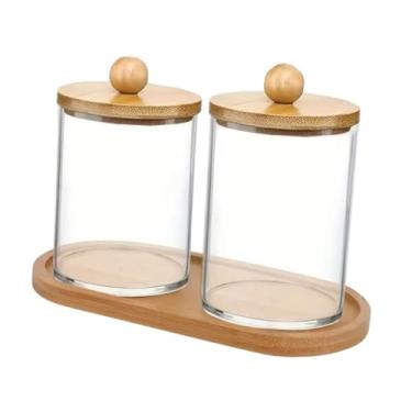 Imagem de Fenteer Dispensador de cotonete organizador de maquiagem à prova de poeira portátil transparente recipiente de armazenamento para palitos de fio dental sala, 2 Xícaras