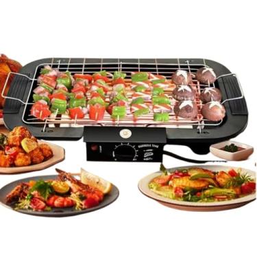 Imagem de Churrasqueira elétrica portátil interna, churrasqueira mesa de churrasco temperatura ajustável 2000W alta potência, caber 3-5 pessoas uso, doméstico antiaderente grelha elétrica