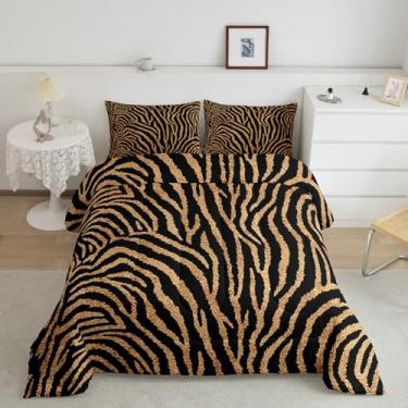 Imagem de Castle Fairy Conjunto de edredom King Size de pele de animal selvagem, 3 peças, listra de zebra, marrom, preto, decoração de quarto de adultos, estampa de zebra, microfibra ultramacia, enchimento