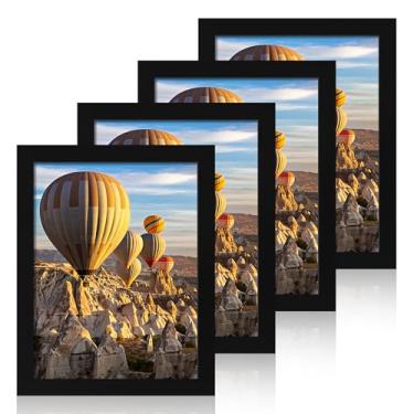 Imagem de iRahmen Conjunto de 4 porta-retratos de 21 x 28 cm, moldura de certificado de madeira preta com vidro verdadeiro, molduras para fotos 21 x 27 cm, documento de diploma para pendurar na parede e mesa