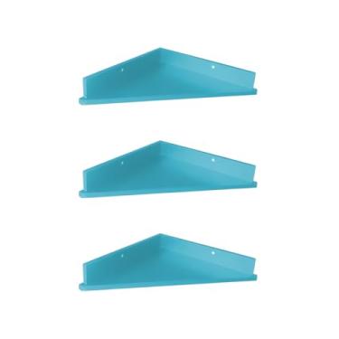 Imagem de Kit 3 Prateleiras de Canto MDF Cozinha Escritório Quarto 35 cm Nicho Várias Estampas - Azul Bebê