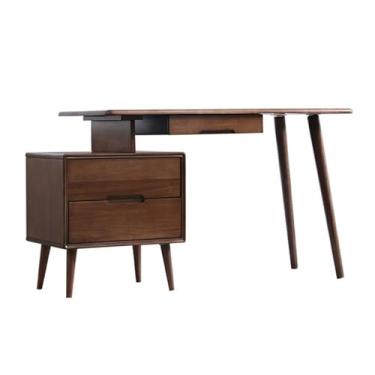 Imagem de Mesa para sentar e levantar Mesa de escritório em madeira maciça 47,2", cor nogueira, mesa canto para escrita e estudo com pequeno armário armazenamento
