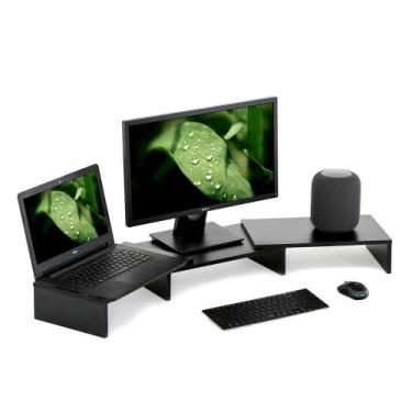 Imagem de Suporte De Mesa Base Elevada Ajustável 3 Monitores Gamer Notebook Pret