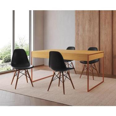 Imagem de Mesa Jantar Industrial Retangular Canela 137X90Cm Base Cobre Com 4 Cad