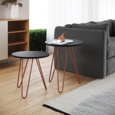 Imagem de Mesa De Lateral Duo Lisboa Ferro Cobre Tampo Preto Cor: Preto - UP HOM