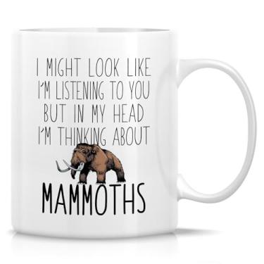 Imagem de Retreez Caneca divertida para amantes de mamute de lã - Caneca Pensando em Mamute - Copo de café de cerâmica de 325 ml - Presente hilário para fãs de animais pré-históricos, entusiastas da Era do Gelo
