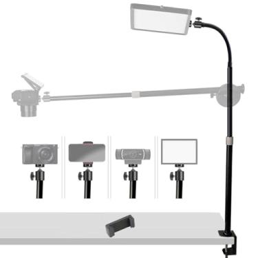 Imagem de Etubby Suporte de mesa extensível para câmera com braço pescoço de ganso, braçadeira C, cabeça esférica de 1/10.2 cm, suporte de telefone, 35.6 cm-81.3 cm ajustável para câmera DSLR, telefone, anel de