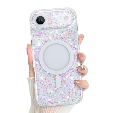 Imagem de Bonoma Capa Plus 2025 com glitter brilhante nas costas, suporte magnético para MagSafe à prova de choque, cristal e proteção de alta qualidade para meninas e mulheres - Glitter brilhante