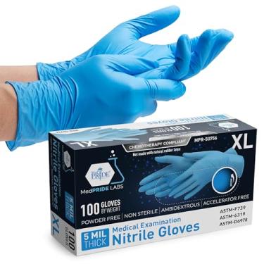 Imagem de MED PRIDE Luvas de nitrilo azul pequenas | Caixa com 100 luvas | 5 ml | Sem pó, sem látex, grau de exame | Medicina, laboratório, serviço de alimentação, tatuagem, limpeza, odontologia, compatível com