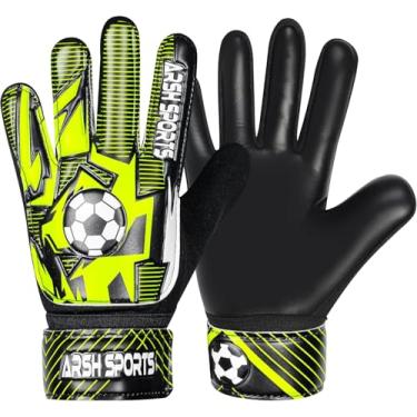 Imagem de Arsh Sports Luvas de goleiro de futebol para crianças, luvas de goleiro para jovens, meninos, meninas, palma de látex de 4 mm, antiderrapante, proteção de pulso dupla super Gip (preto-amarelo, tamanho