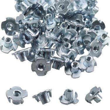 Imagem de Runseaway 60 peças M4 X 8 mm T Nut 4 pinos T porcas cegas, inserções roscadas de aço carbono zincado para madeira, suportes de escalada, compensado, móveis, roteador CNC