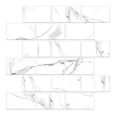 Imagem de Tic Tac Tiles Descasque e cole azulejos em design de tijolo de metrô mais espesso (10, mármore)