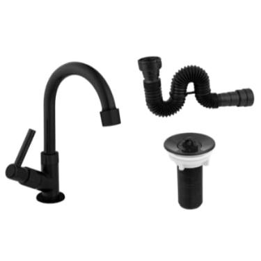 Imagem de Kit para Banheiro com Torneira Preta ABS, Válvula 7/8 e Sifão para Cuba Lavatório