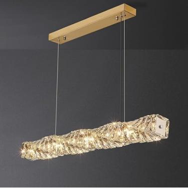 Imagem de Lâmpada Pendente De Iluminação Decorativa De Cristal Retangular Moderna Para Ilha De Cozinha Luz Pendente De Cristal Linear, Gold, 100x12cm(39x5inch)