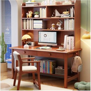 Imagem de Mesa De Estudo Simples De Madeira Maciça Com Estante Integrada, Ideal Para Uso Em Casa, Escritório Ou Quarto