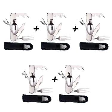 Imagem de Kit 5 Canivetes Multifuncional XV1715 Camping Com Garfo e Colher - Xin