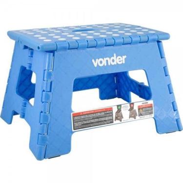 Imagem de Banqueta Banquinho Plástico Banco Dobrável Multiuso Cor Azul Vonder