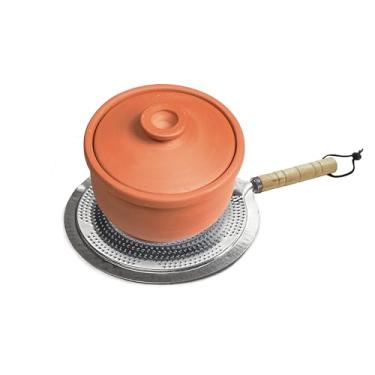 Imagem de Difusor de calor de cozinha para fogão a gás – ideal para panelas de barro, tagines, panelas moka, panelas – Dispersor de calor de placa de cozimento para fogões a gás e eletricidade – cabo de madeira