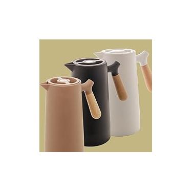 Imagem de Garrafa Térmica de Plástico com Cabo de Madeira Nórdica 1L Branca - Mesa Posta - Itens Para Casa - Utensílios de Cozinha - Perfeita Para Café e Chá